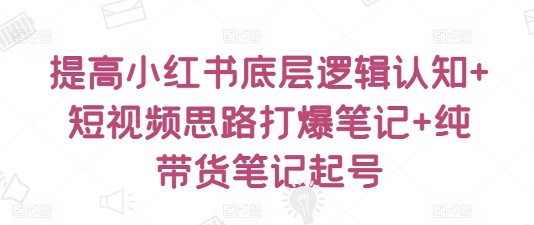 提高小红书底层逻辑认知短视频思路打爆笔记纯带货笔记起号_免费分享网络创业,副业,信息差项目的老牌资源整合平台！金铲子项目