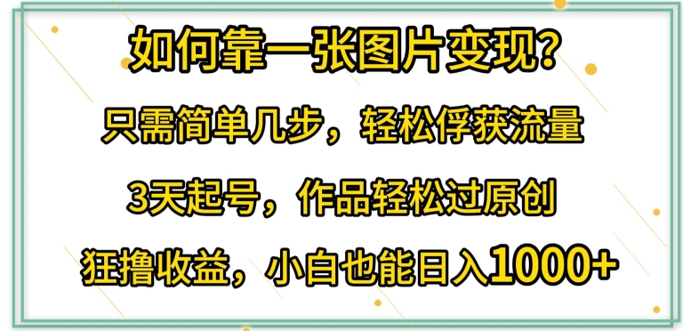 如何靠一张图片?只需简单几步，俘获流量，3天起号，作品过原创_免费分享网络创业,副业,信息差项目的老牌资源整合平台！金铲子项目