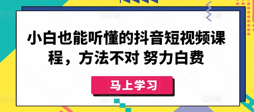 小白也能听懂的抖音短视频课程，方法不对努力白费_免费分享网络创业,副业,信息差项目的老牌资源整合平台！金铲子项目