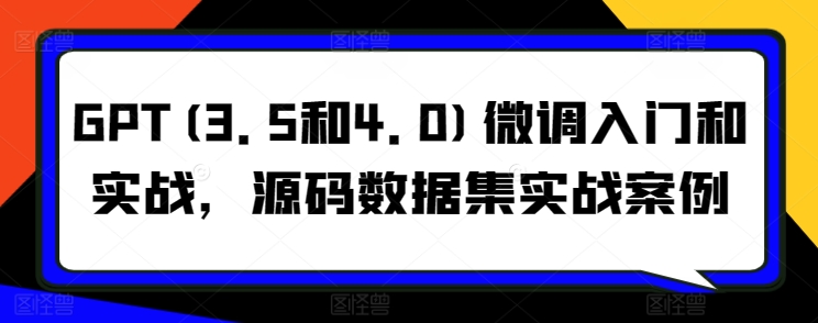 GPT(3.5和4.0)微调入门和实战，源码数据集实战案例_免费分享网络创业,副业,信息差项目的老牌资源整合平台！金铲子项目