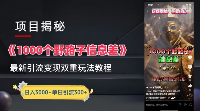 一千个野路子信息差最新玩法教程-引流的玩法具体拆解_免费分享网络创业,副业,信息差项目的老牌资源整合平台！金铲子项目
