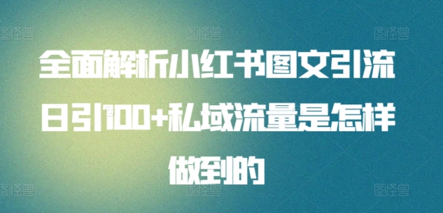 全面解析小红书图文引流日引私域流量是怎样做到的_免费分享网络创业,副业,信息差项目的老牌资源整合平台！金铲子项目