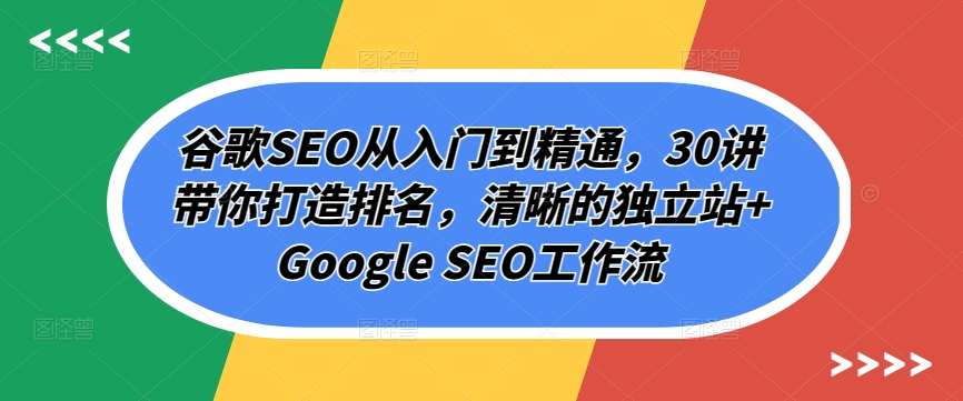 谷歌SEO从入门到精通，30讲带你打造排名，清晰的独立站GoogleSEO工作流_免费分享网络创业,副业,信息差项目的老牌资源整合平台！金铲子项目