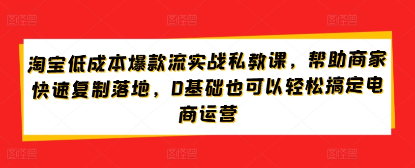 淘宝爆款流实战私教课，帮助商家快速复制落地，0基础也可以搞定电商运营_免费分享网络创业,副业,信息差项目的老牌资源整合平台！金铲子项目