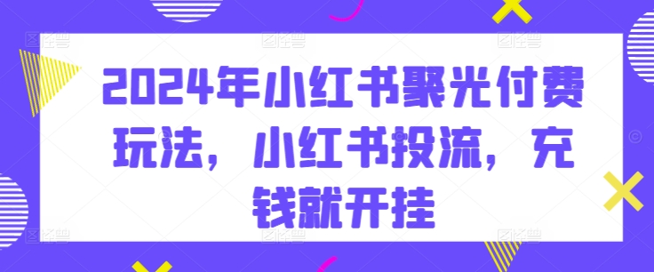 2024年小红书聚光付费玩法，小红书投流，充钱就开挂_免费分享网络创业,副业,信息差项目的老牌资源整合平台！金铲子项目