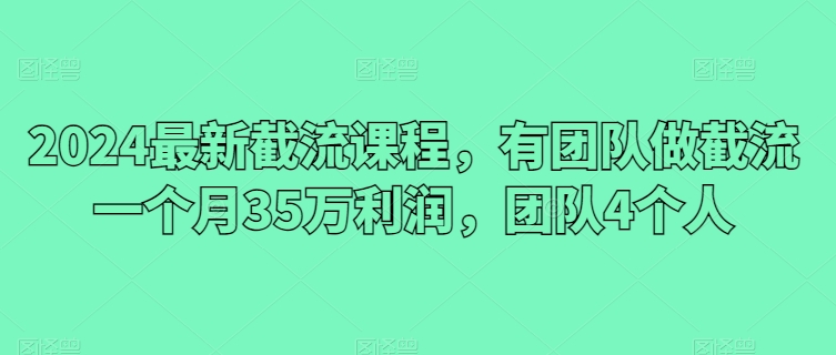 2024最新截流课程，有团队做截流一个月35万利润，团队4个人_免费分享网络创业,副业,信息差项目的老牌资源整合平台！金铲子项目