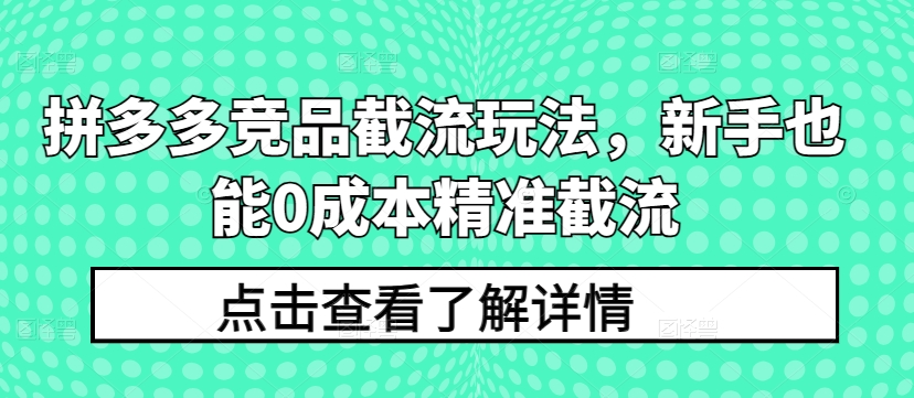 拼多多竞品截流玩法，新手也能精准截流_免费分享网络创业,副业,信息差项目的老牌资源整合平台！金铲子项目