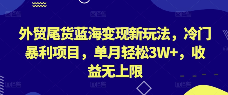 外贸尾货蓝海新玩法，冷门暴利项目，单月，无上限_免费分享网络创业,副业,信息差项目的老牌资源整合平台！金铲子项目
