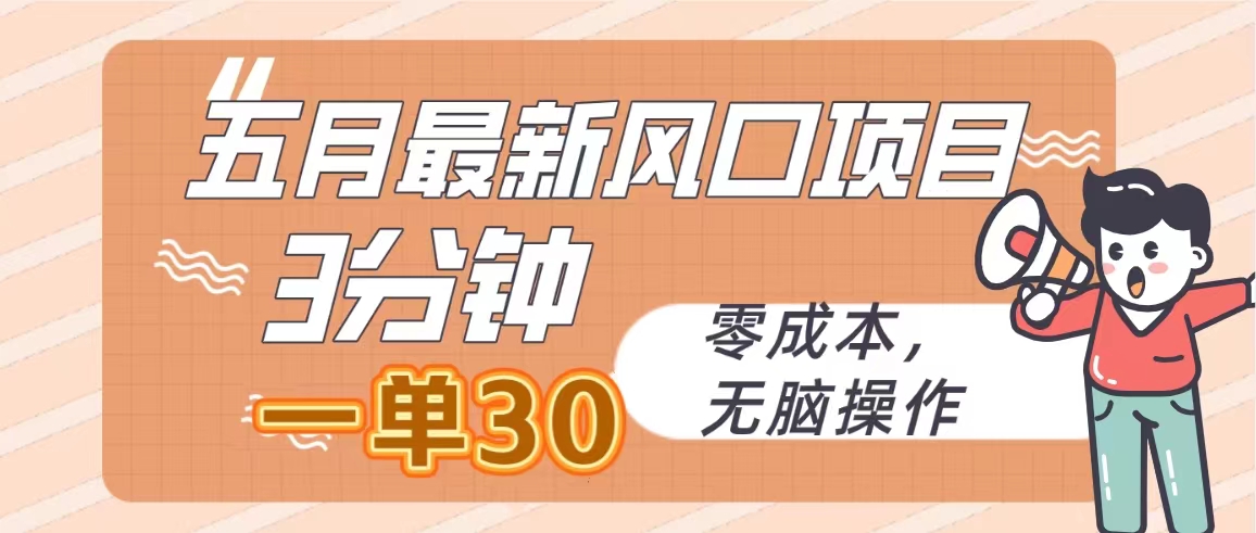 （10256期）五月最新风口项目，3分钟一单30无脑操作_免费分享网络创业,副业,信息差项目的老牌资源整合平台！金铲子项目