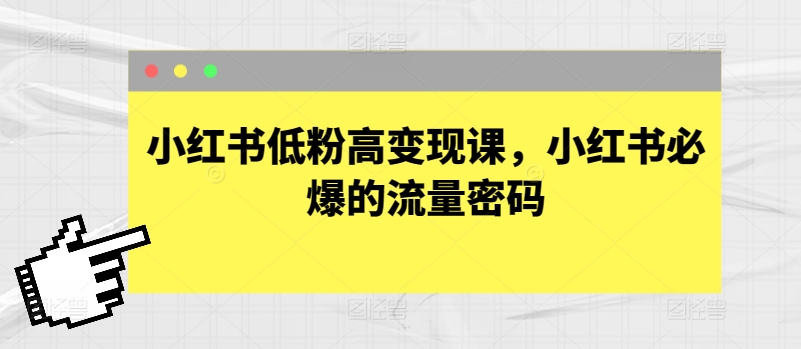 小红书低粉高课，小红书必爆的流量密码_免费分享网络创业,副业,信息差项目的老牌资源整合平台！金铲子项目