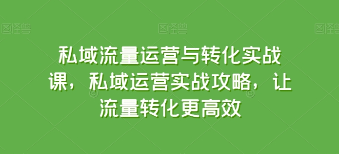 私域流量运营与转化实战课，私域运营实战攻略，让流量转化更高效_免费分享网络创业,副业,信息差项目的老牌资源整合平台！金铲子项目