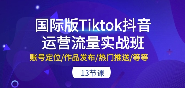 国际版Tiktok抖音运营流量实战班：账号定位/作品发布/热门推送/等等-13节_免费分享网络创业,副业,信息差项目的老牌资源整合平台！金铲子项目