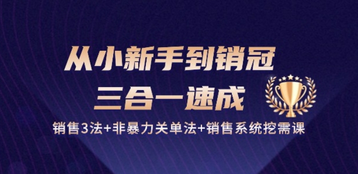 从小新手到销冠三合一速成：销售3法非暴力关单法销售系统挖需课(27节)_免费分享网络创业,副业,信息差项目的老牌资源整合平台！金铲子项目