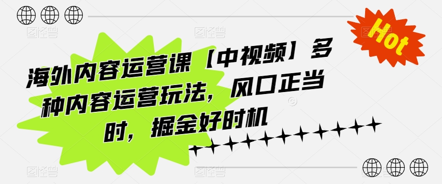海外内容运营课【中视频】多种内容运营玩法，风口正当时，掘金好时机_免费分享网络创业,副业,信息差项目的老牌资源整合平台！金铲子项目