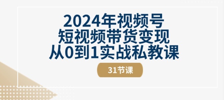 2024年视频号短视频带货从0到1实战私教课(31节视频课)_免费分享网络创业,副业,信息差项目的老牌资源整合平台！金铲子项目