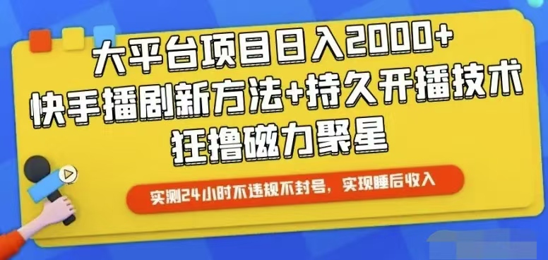 （10694期）快手24小时无人直播，真正实现睡后_免费分享网络创业,副业,信息差项目的老牌资源整合平台！金铲子项目