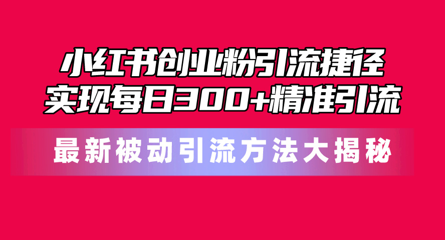 （10692期）小红书创业粉引流捷径最新被动引流方法大揭秘，实现每精准引流_免费分享网络创业,副业,信息差项目的老牌资源整合平台！金铲子项目