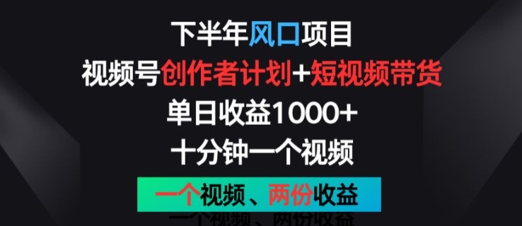 下半年风口项目，视频号创作者计划视频带货，一个视频两份，十分钟一个视频_免费分享网络创业,副业,信息差项目的老牌资源整合平台！金铲子项目