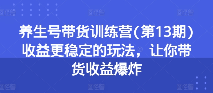 养生号带货训练营(第13期)更稳定的玩法，让你带货爆炸_免费分享网络创业,副业,信息差项目的老牌资源整合平台！金铲子项目