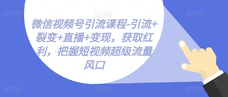 微信视频号引流课程-引流裂变直播，获取红利，把握短视频超级流量风口_免费分享网络创业,副业,信息差项目的老牌资源整合平台！金铲子项目