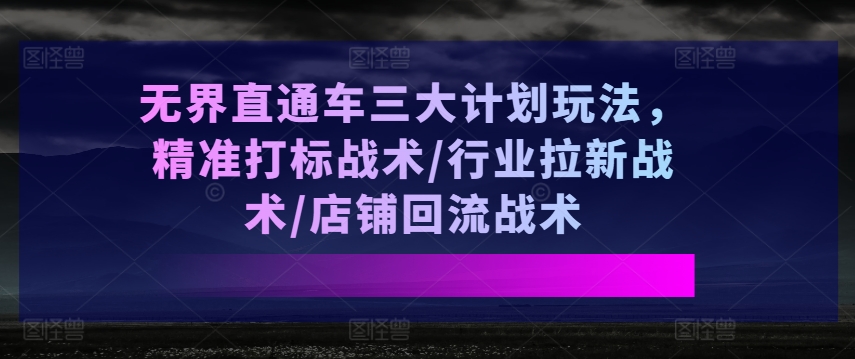 无界直通车三大计划玩法，精准打标战术/行业拉新战术/店铺回流战术_免费分享网络创业,副业,信息差项目的老牌资源整合平台！金铲子项目