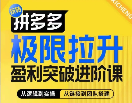 拼多多极限拉升盈利突破进阶课，​从算法到玩法，从玩法到团队搭建，体系化系统性帮助商家实现利润提升_免费分享网络创业,副业,信息差项目的老牌资源整合平台！金铲子项目