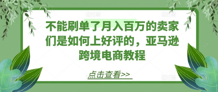 不能刷单了百万的卖家们是如何上好评的，亚马逊跨境电商教程_免费分享网络创业,副业,信息差项目的老牌资源整合平台！金铲子项目