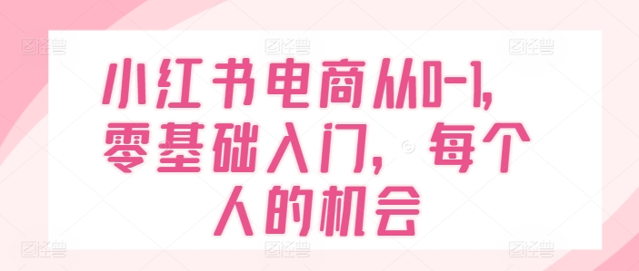 小红书电商从0-1，零基础入门，每个人的机会_免费分享网络创业,副业,信息差项目的老牌资源整合平台！金铲子项目
