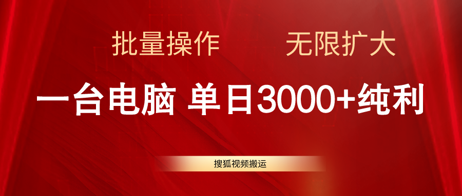 （11064期）搜狐视频搬运，一台电脑，批量操作，可无限扩大_免费分享网络创业,副业,信息差项目的老牌资源整合平台！金铲子项目