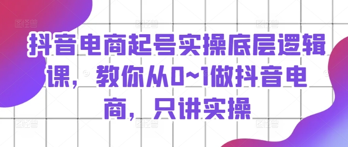 抖音电商起号实操底层逻辑课，教你从0~1做抖音电商，只讲实操_免费分享网络创业,副业,信息差项目的老牌资源整合平台！金铲子项目