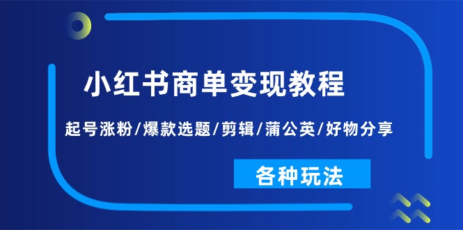 （11164期）小红书商单教程：起号涨粉/爆款选题/剪辑/蒲公英/好物分享/各种玩法_免费分享网络创业,副业,信息差项目的老牌资源整合平台！金铲子项目