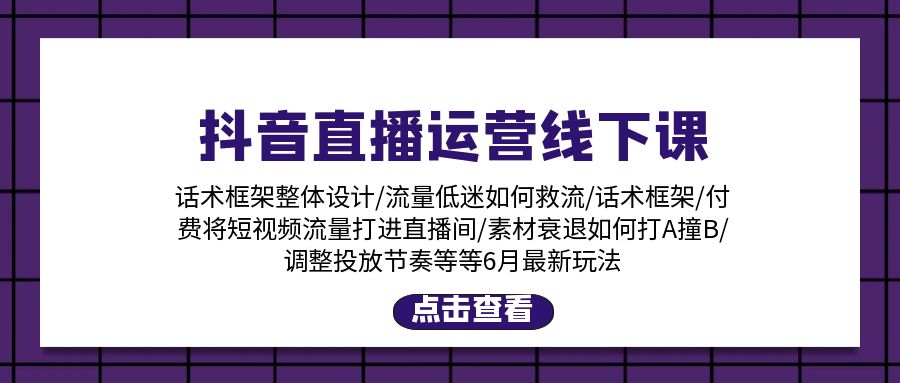 （11211期）抖音直播运营线下课：话术框架/付费流量直播间/素材A撞B/等6月新玩法_免费分享网络创业,副业,信息差项目的老牌资源整合平台！金铲子项目