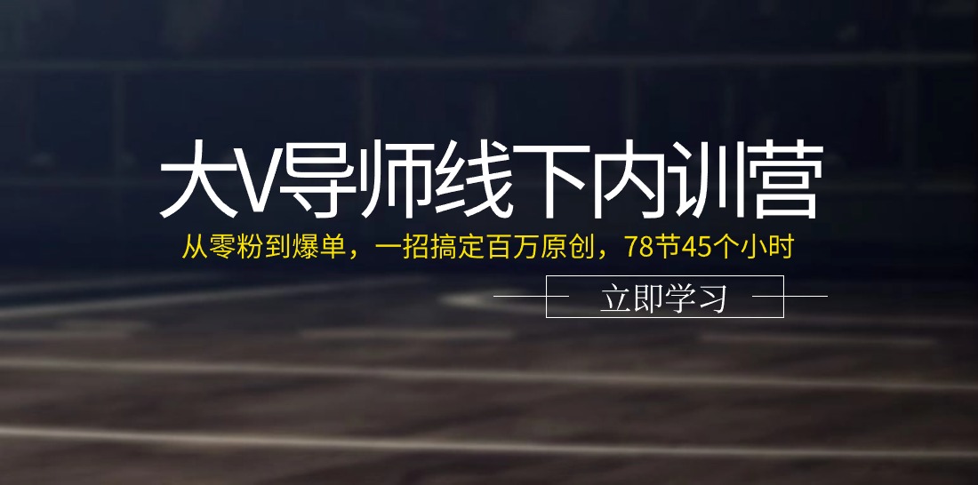 （11261期）大V导师线下内训营：从零粉到爆单，一招搞定百万原创，78节45个小时_免费分享网络创业,副业,信息差项目的老牌资源整合平台！金铲子项目