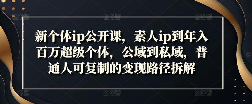 新个体ip公开课，素人ip到百万超级个体，公域到私域，普通人可复制的路径拆解_免费分享网络创业,副业,信息差项目的老牌资源整合平台！金铲子项目