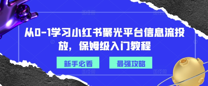 从0-1学习小红书聚光平台信息流投放，保姆级入门教程_免费分享网络创业,副业,信息差项目的老牌资源整合平台！金铲子项目