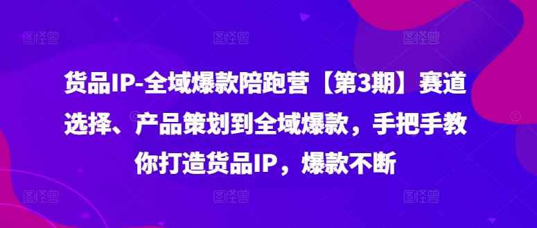 货品IP全域爆款陪跑营【第3期】赛道选择、产品策划到全域爆款，手把手教你打造货品IP，爆款不断_免费分享网络创业,副业,信息差项目的老牌资源整合平台！金铲子项目