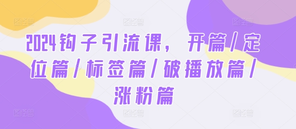 2024钩子引流课，开篇/定位篇/标签篇/破播放篇/涨粉篇_免费分享网络创业,副业,信息差项目的老牌资源整合平台！金铲子项目