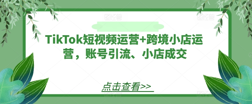 TikTok短视频运营跨境小店运营，账号引流、小店成交_免费分享网络创业,副业,信息差项目的老牌资源整合平台！金铲子项目