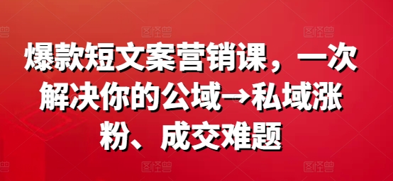 爆款短文案营销课，一次解决你的公域→私域涨粉、成交难题_免费分享网络创业,副业,信息差项目的老牌资源整合平台！金铲子项目