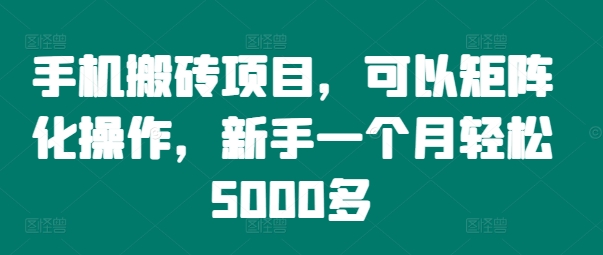 手机搬砖项目，可以矩阵化操作，新手一个月5000多_免费分享网络创业,副业,信息差项目的老牌资源整合平台！金铲子项目