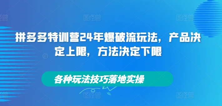 拼多多特训营24年爆破流玩法，产品决定上限，方法决定下限，各种玩法技巧落地实操_免费分享网络创业,副业,信息差项目的老牌资源整合平台！金铲子项目
