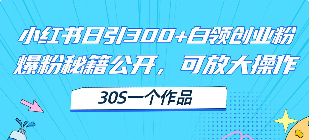 （11692期）小红书日引高质白领创业粉，可放大操作，爆粉秘籍30s一个作品_免费分享网络创业,副业,信息差项目的老牌资源整合平台！金铲子项目