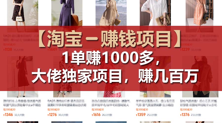 （11685期）【淘宝赚钱项目】1单可多，大佬独家项目，几百万_免费分享网络创业,副业,信息差项目的老牌资源整合平台！金铲子项目