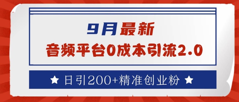 9月最新：音频平台引流，日引精准创业粉_免费分享网络创业,副业,信息差项目的老牌资源整合平台！金铲子项目