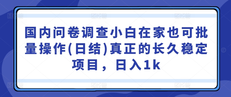 国内问卷调查小白在家也可批量操作(日结)真正的长久稳定项目，_免费分享网络创业,副业,信息差项目的老牌资源整合平台！金铲子项目