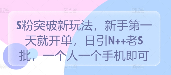 S粉突破新玩法，新手第一天就开单，日引N老S批，一个人一个手机即可_免费分享网络创业,副业,信息差项目的老牌资源整合平台！金铲子项目