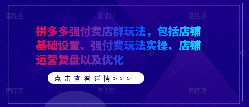 拼多多强付费店群玩法，包括店铺基础设置、强付费玩法实操、店铺运营复盘以及优化_免费分享网络创业,副业,信息差项目的老牌资源整合平台！金铲子项目