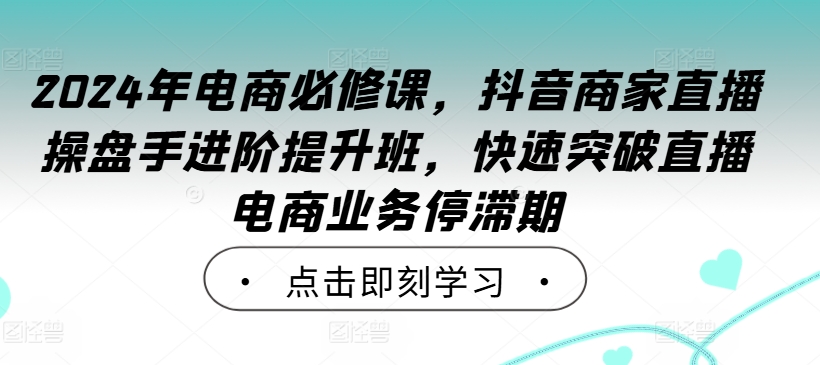 2024年电商必修课，抖音商家直播操盘手进阶提升班，快速突破直播电商业务停滞期_免费分享网络创业,副业,信息差项目的老牌资源整合平台！金铲子项目