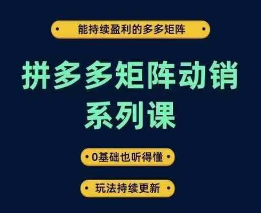 拼多多矩阵动销系列课，能持续盈利的多多矩阵，0基础也听得懂，玩法持续更新_免费分享网络创业,副业,信息差项目的老牌资源整合平台！金铲子项目