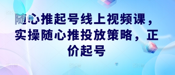 随心推起号线上视频课，实操随心推投放策略，正价起号_免费分享网络创业,副业,信息差项目的老牌资源整合平台！金铲子项目